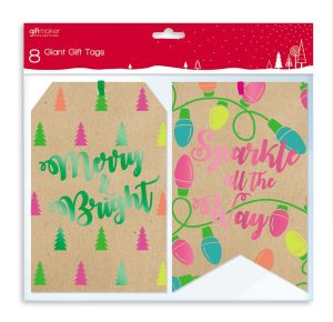 Giftmaker Giant Kraft Contemporary Christmas Gift Tags Assorted Pack of 8