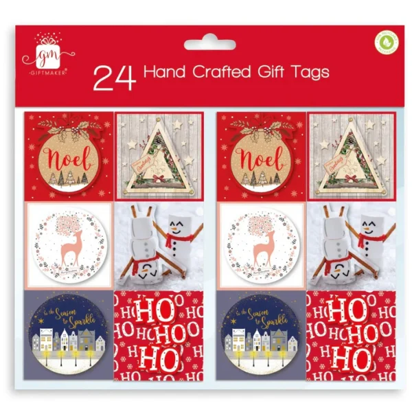 Giftmaker Assorted Christmas Hand Crafted Gift Tags Pack Of 24