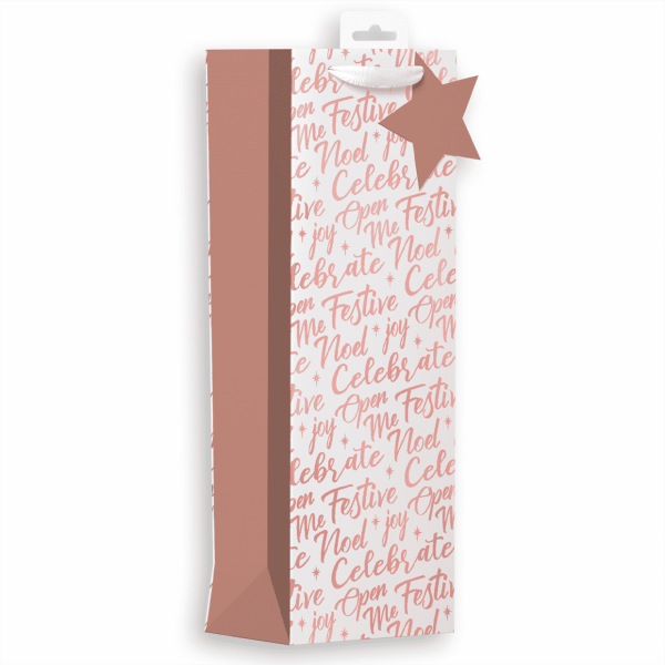 Premium Giftmaker rose gold text christmas gift bag bottle