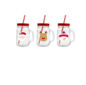 Christmas Glass Mason Jar & Straw