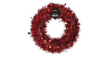 Christmas Red Tinsel Wreath 28cm