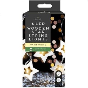 Christmas 6 LED Wooden Star Warm White String Lights 1.5m