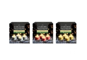 Christmas LED Metallic Flickering Tea Lights Pack Of 4