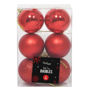 Christmas Red Assorted Baubles Set 5cm Pack Of 6