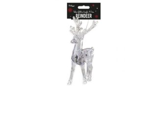 Christmas Silver Glitter Acrylic Reindeer Decoration 14.5cm