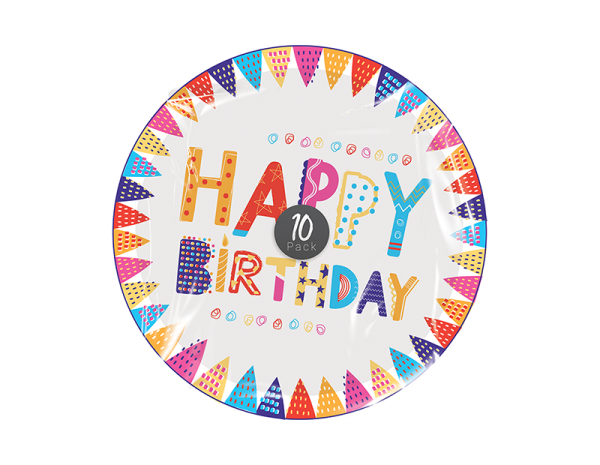 Premium Pop happy birthday disposable paper plates 22.8cm pack of 10