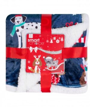 Smart Choice Christmas Dog Print Sherpa Pet Blanket 120cm X 100cm