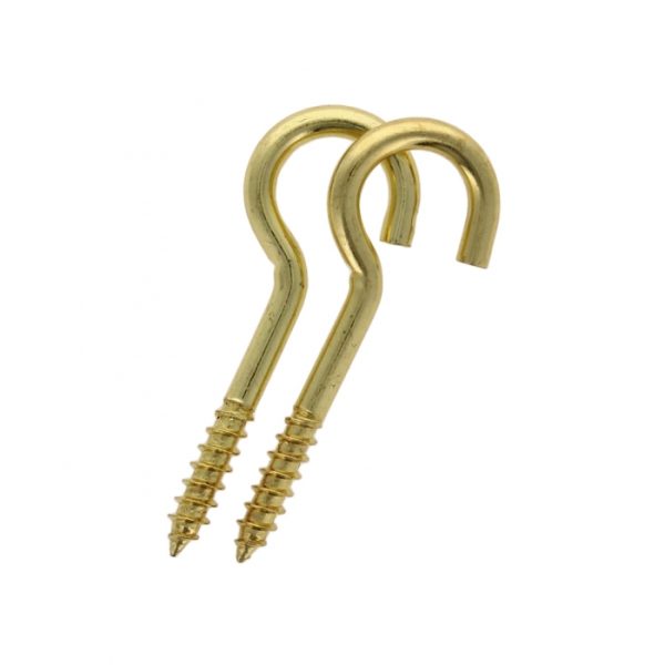 Screw Hooks Brass Plated 55mm 2 Pack