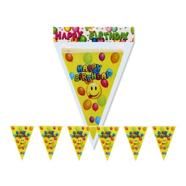 Emoji Happy Birthday Banner Yellow Flag Design