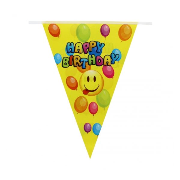 Emoji Happy Birthday Banner Yellow Flag Design