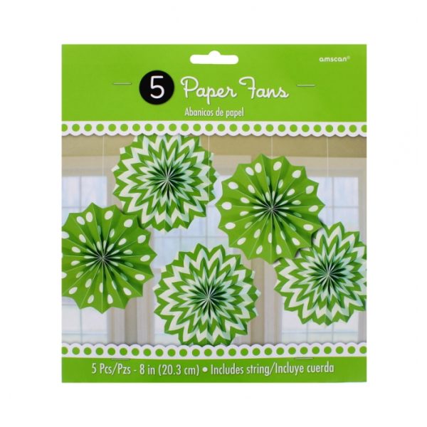 Green Paper Fan Decoration Pack Of 5