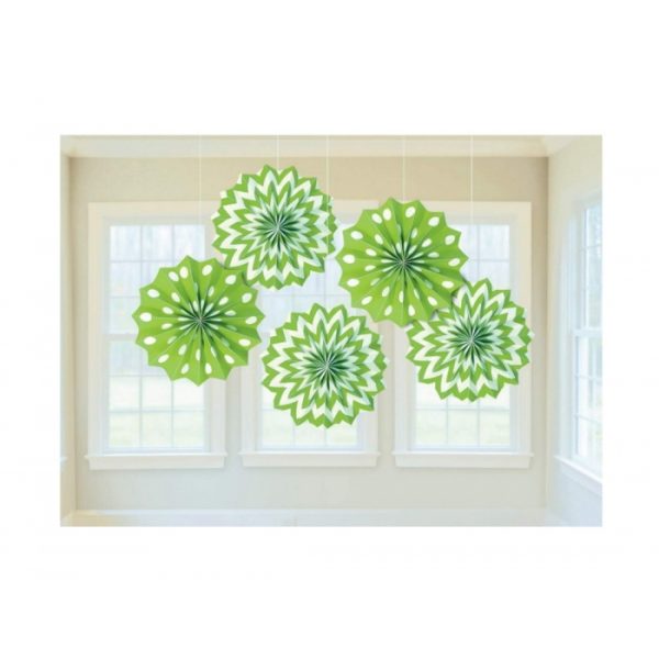 Green Paper Fan Decoration Pack Of 5