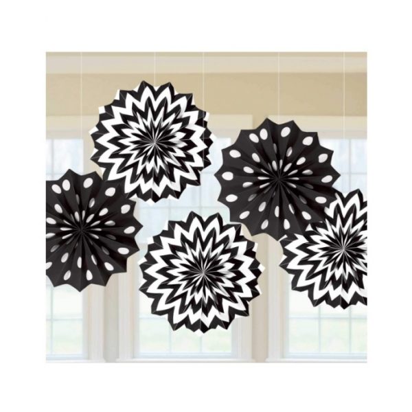 Black & White Paper Fans Decoration 5 pc