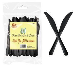 Deluxe Black Plastic Knives 40 pc