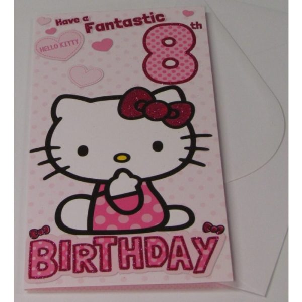 Hello Kitty Glittery Age 8 Birthday Card