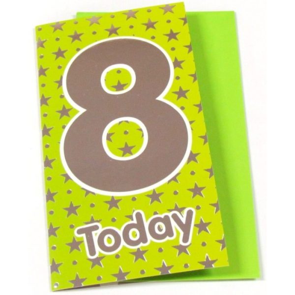 Stars Age 8 Green Birthday Card