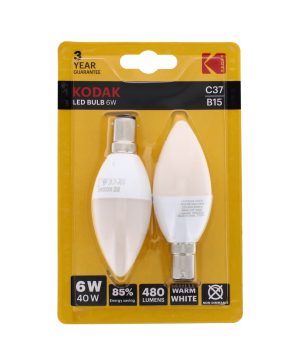 Kodak LED Bulb Candle B15 Bayonet 6W Warm White Pack of 2