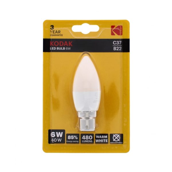 Kodak LED Bulb Candle B22 Bayonet 6W Warm White