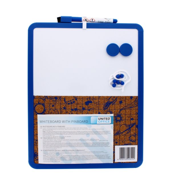 Blue Whiteboard with Pinboard Kit Blue Marker, Eraser, Magnets