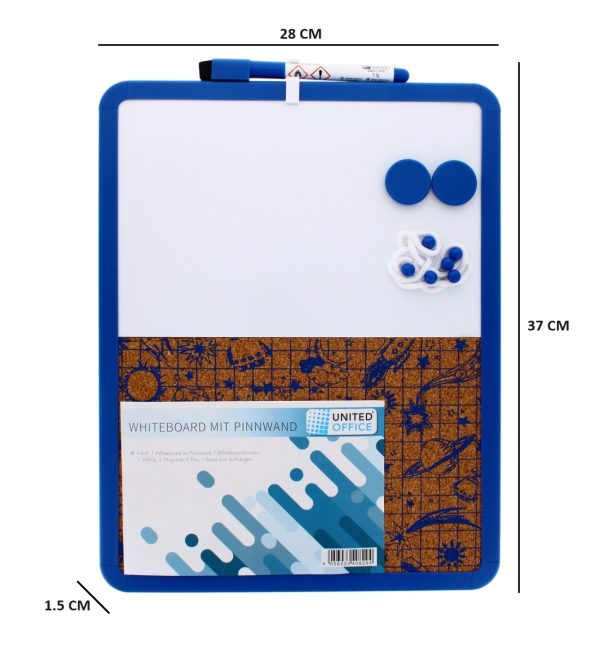 Blue Whiteboard with Pinboard Kit Blue Marker, Eraser, Magnets