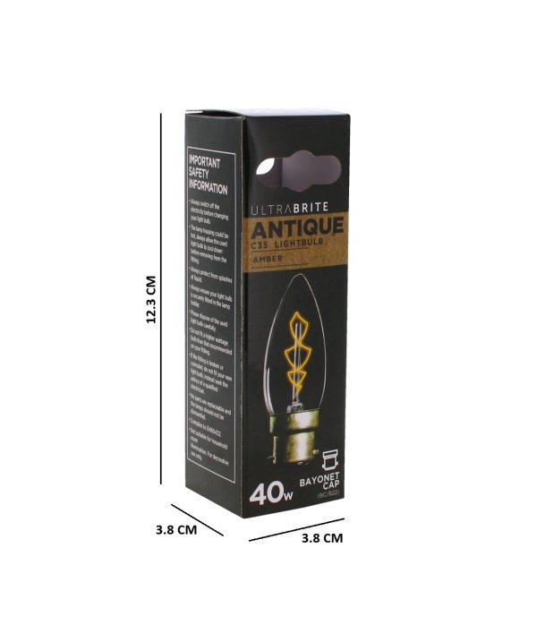 40w Ultrabrite Antique Light Bulb/ B22-Amber