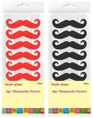 Moustache Straw Black Red Pack of 6