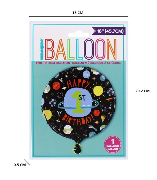 18in Foil Helium Space 1st Birthday Balloon