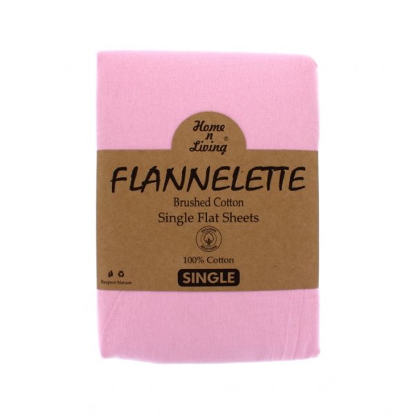 Flannelette 100% Brushed Cotton Single Flat Sheet- Pink