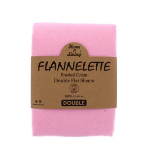 Flannelette 100% Brushed Cotton Double Flat Sheet- Pink