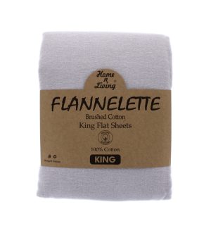 Flannelette 100% Brushed Cotton King Flat Sheet- Silver