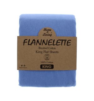 Flannelette 100% Brushed Cotton King Flat Sheet- Blue