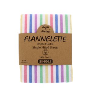 Flannelette 100% Brushed Cotton Single Fitted Sheet- Candy Striped