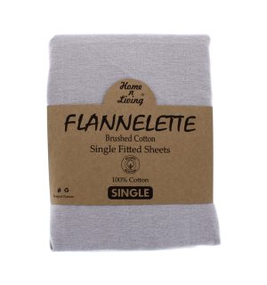 Flannelette 100% Brushed Cotton Single Fitted Sheet- Silver