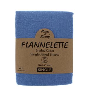Flannelette 100% Brushed Cotton Single Fitted Sheet- Blue