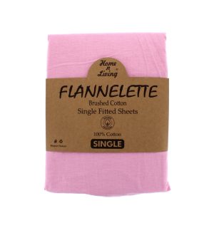 Flannelette 100% Brushed Cotton Single Fitted Sheet- Pink