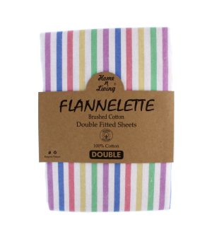 Flannelette 100% Brushed Cotton Double Fitted Sheet- Candy Stripes