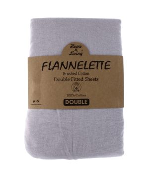 Flannelette 100% Brushed Cotton Double Fitted Sheet- Silver