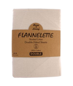 Flannelette 100% Brushed Cotton Double Fitted Sheet- Beige