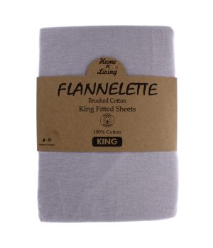 Flannelette 100% Brushed Cotton King Fitted Sheet- Silver
