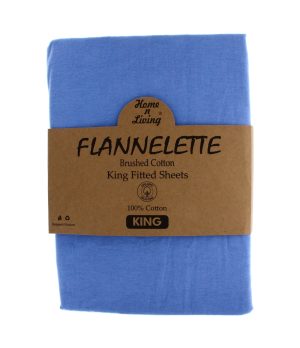 Flannelette 100% Brushed Cotton King Fitted Sheet- Blue