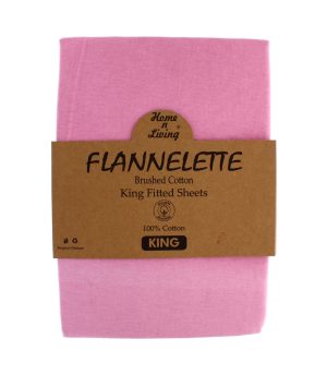 Flannelette 100% Brushed Cotton King Fitted Sheet- Pink