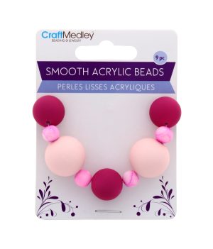 Smooth Acrylic Beads Pink 9 pc