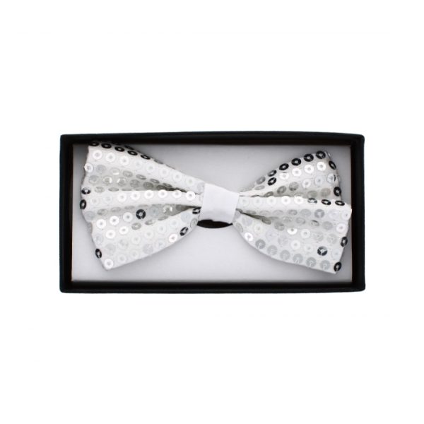 Silver Sequin Bow Tie In Gift Box