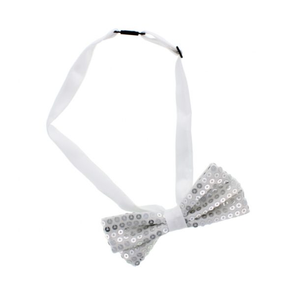 Silver Sequin Bow Tie In Gift Box