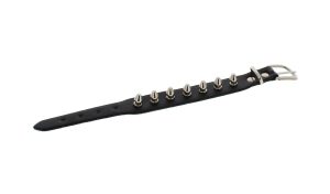 Black Silver Single Studs Leather Bracelet