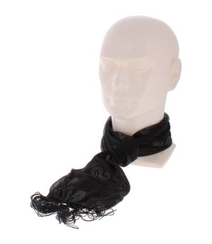 Tassel Scarf- Black & Paisley Pattern
