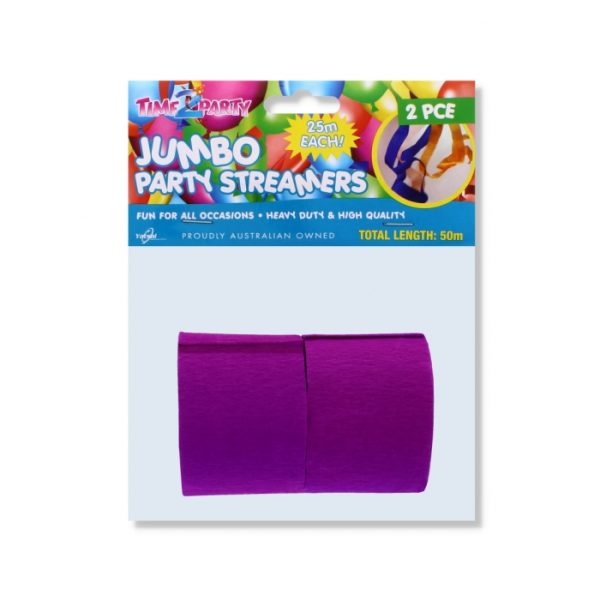 2 Piece Purple Party Streamers Jumbo 25 Meter Total