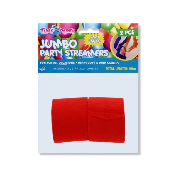 2 Piece Red Party Streamers Jumbo 50 Meter Total