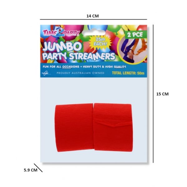 2 Piece Red Party Streamers Jumbo 50 Meter Total