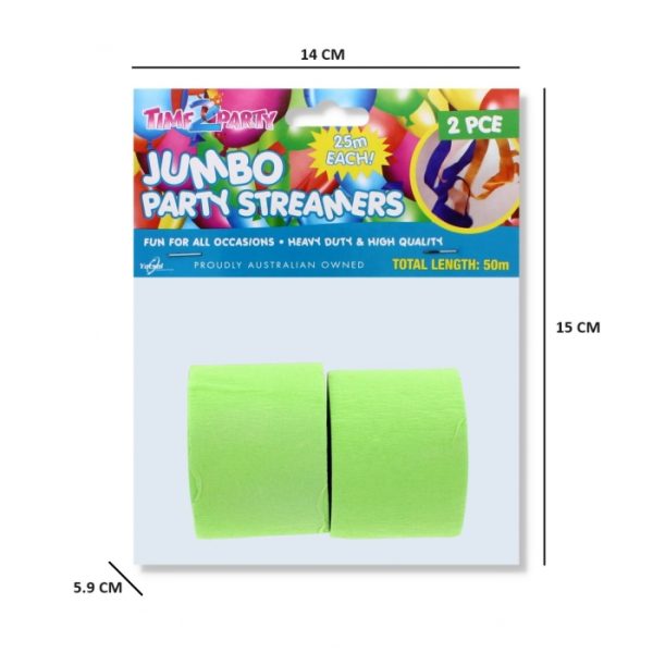 2 Piece Green Party Streamers Jumbo 50 Meter Total